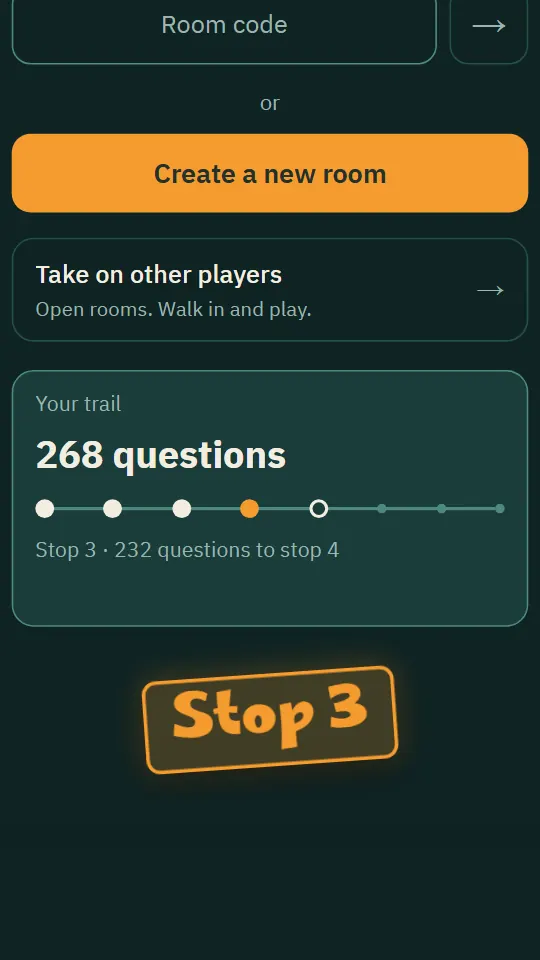 Your trail: the questions you have passed, and the stop you have reached